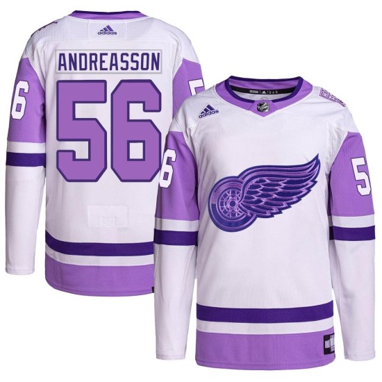 Pontus Andreasson Detroit Red Wings Youth Authentic Hockey Fights Cancer Primegreen Adidas Jersey - White/Purple