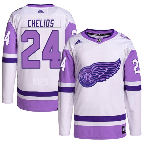 Chris Chelios Detroit Red Wings Youth Authentic Hockey Fights Cancer Primegreen Adidas Jersey - White/Purple