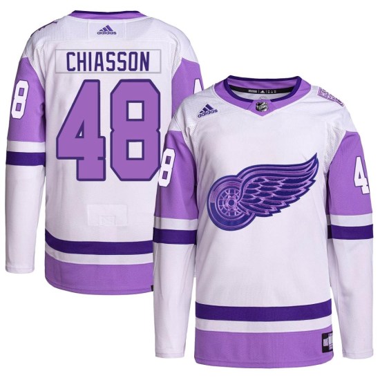 Alex Chiasson Detroit Red Wings Youth Authentic Hockey Fights Cancer Primegreen Adidas Jersey - White/Purple