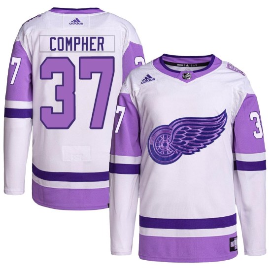 J.T. Compher Detroit Red Wings Youth Authentic Hockey Fights Cancer Primegreen Adidas Jersey - White/Purple