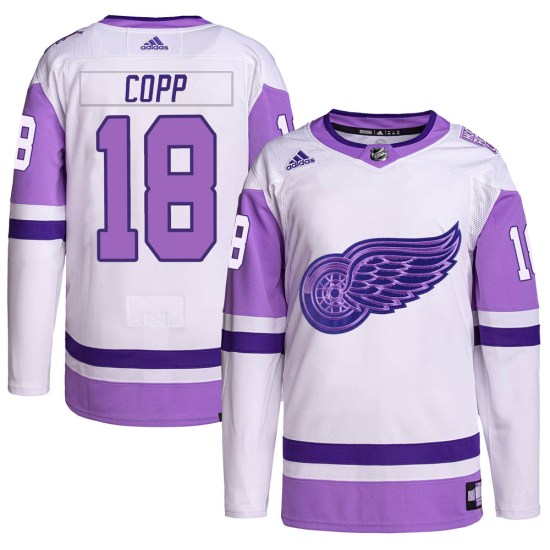 Andrew Copp Detroit Red Wings Youth Authentic Hockey Fights Cancer Primegreen Adidas Jersey - White/Purple