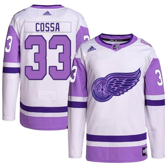 Sebastian Cossa Detroit Red Wings Youth Authentic Hockey Fights Cancer Primegreen Adidas Jersey - White/Purple
