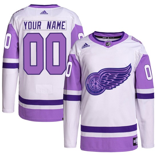 Custom Detroit Red Wings Youth Authentic Custom Hockey Fights Cancer Primegreen Adidas Jersey - White/Purple
