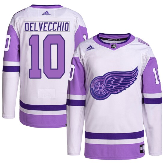 Alex Delvecchio Detroit Red Wings Youth Authentic Hockey Fights Cancer Primegreen Adidas Jersey - White/Purple