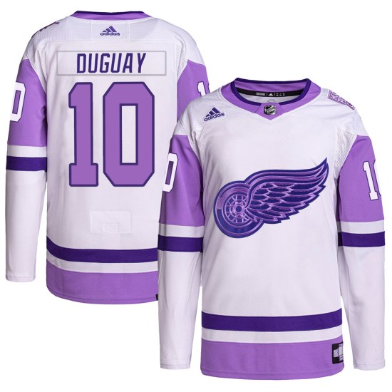 Ron Duguay Detroit Red Wings Youth Authentic Hockey Fights Cancer Primegreen Adidas Jersey - White/Purple