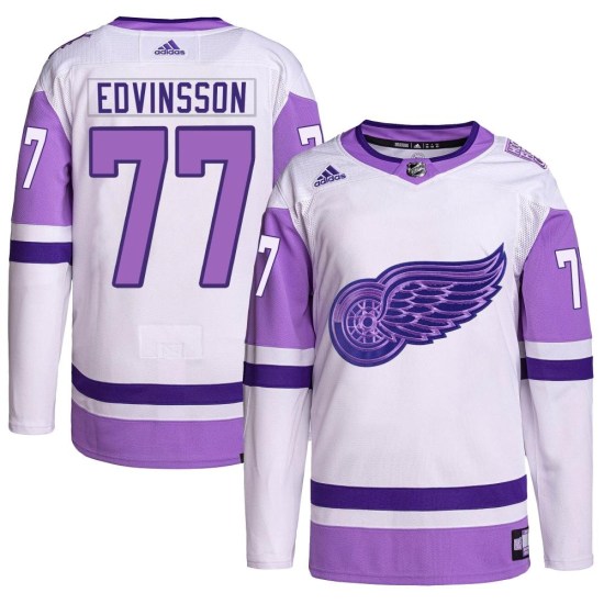 Simon Edvinsson Detroit Red Wings Youth Authentic Hockey Fights Cancer Primegreen Adidas Jersey - White/Purple