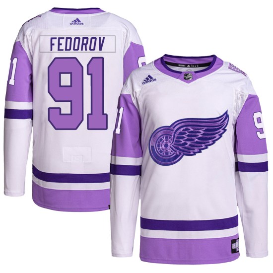 Sergei Fedorov Detroit Red Wings Youth Authentic Hockey Fights Cancer Primegreen Adidas Jersey - White/Purple