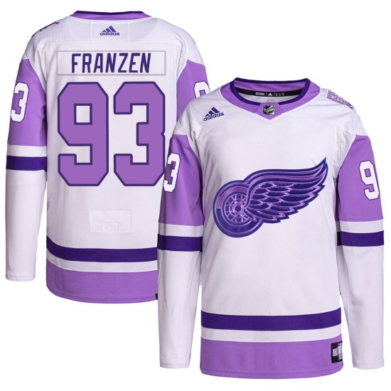 Johan Franzen Detroit Red Wings Youth Authentic Hockey Fights Cancer Primegreen Adidas Jersey - White/Purple