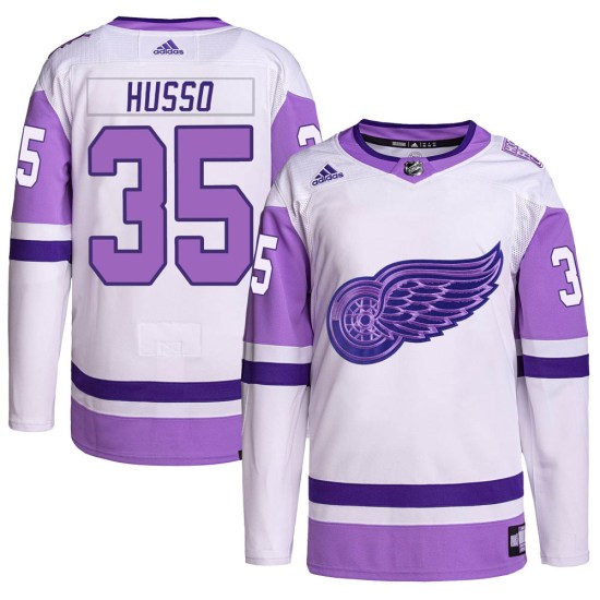 Ville Husso Detroit Red Wings Youth Authentic Hockey Fights Cancer Primegreen Adidas Jersey - White/Purple