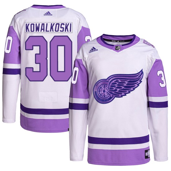 Justin Kowalkoski Detroit Red Wings Youth Authentic Hockey Fights Cancer Primegreen Adidas Jersey - White/Purple