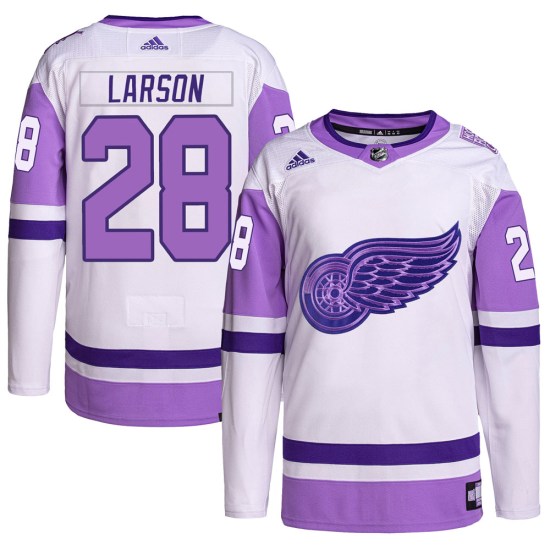 Reed Larson Detroit Red Wings Youth Authentic Hockey Fights Cancer Primegreen Adidas Jersey - White/Purple