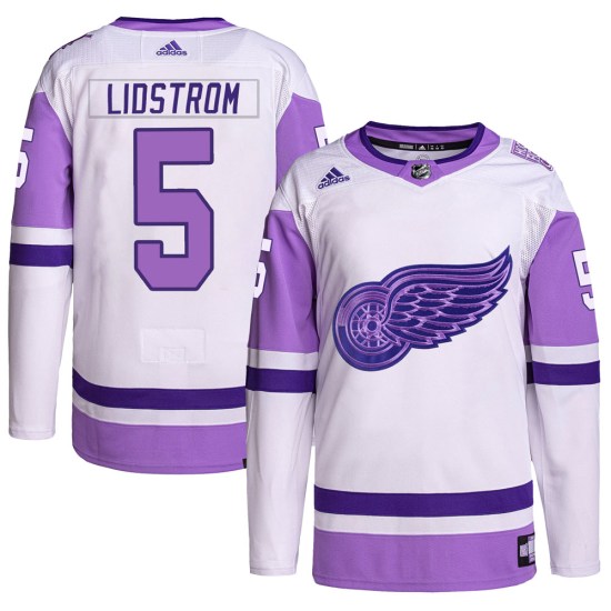 Nicklas Lidstrom Detroit Red Wings Youth Authentic Hockey Fights Cancer Primegreen Adidas Jersey - White/Purple
