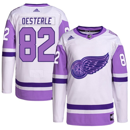 Jordan Oesterle Detroit Red Wings Youth Authentic Hockey Fights Cancer Primegreen Adidas Jersey - White/Purple