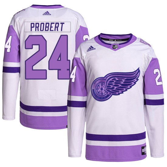 Bob Probert Detroit Red Wings Youth Authentic Hockey Fights Cancer Primegreen Adidas Jersey - White/Purple
