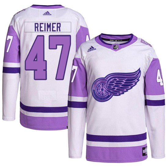 James Reimer Detroit Red Wings Youth Authentic Hockey Fights Cancer Primegreen Adidas Jersey - White/Purple