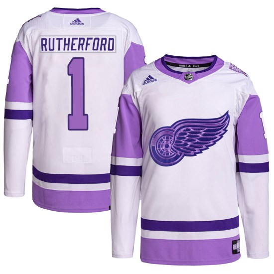 Jim Rutherford Detroit Red Wings Youth Authentic Hockey Fights Cancer Primegreen Adidas Jersey - White/Purple