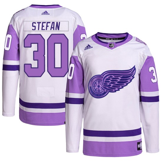 Greg Stefan Detroit Red Wings Youth Authentic Hockey Fights Cancer Primegreen Adidas Jersey - White/Purple