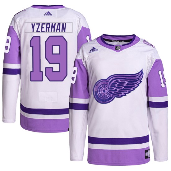 Steve Yzerman Detroit Red Wings Youth Authentic Hockey Fights Cancer Primegreen Adidas Jersey - White/Purple