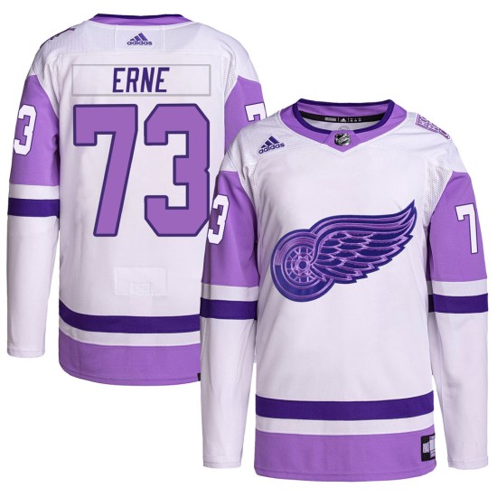 Adam Erne Detroit Red Wings Authentic Hockey Fights Cancer Primegreen Adidas Jersey - White/Purple