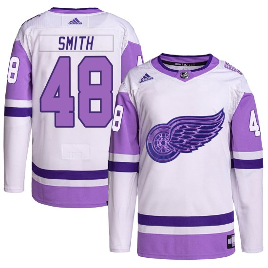 Givani Smith Detroit Red Wings Authentic Hockey Fights Cancer Primegreen Adidas Jersey - White/Purple