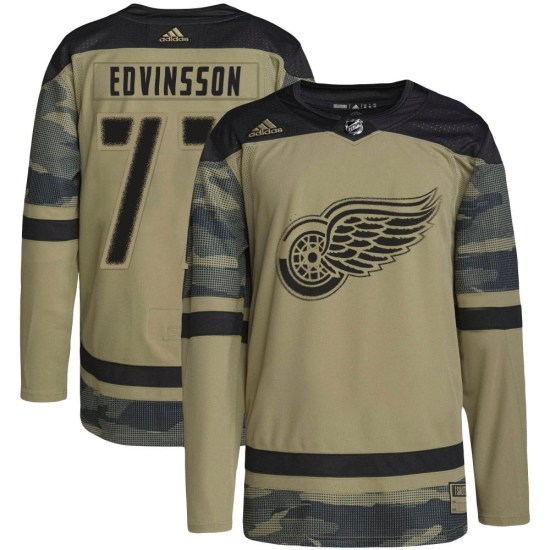 Simon Edvinsson Detroit Red Wings Authentic Military Appreciation Practice Adidas Jersey - Camo