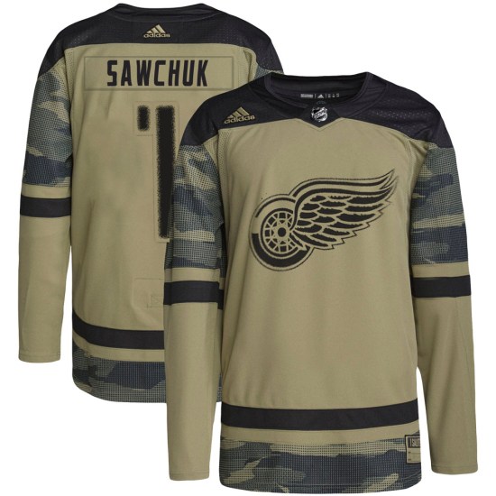 Terry Sawchuk Detroit Red Wings Authentic Military Appreciation Practice Adidas Jersey - Camo