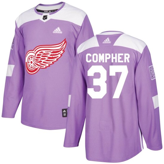 J.T. Compher Detroit Red Wings Authentic Hockey Fights Cancer Practice Adidas Jersey - Purple
