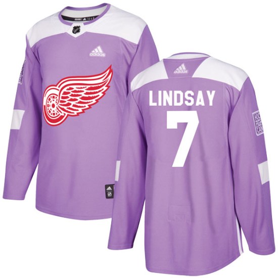 Ted Lindsay Detroit Red Wings Authentic Hockey Fights Cancer Practice Adidas Jersey - Purple