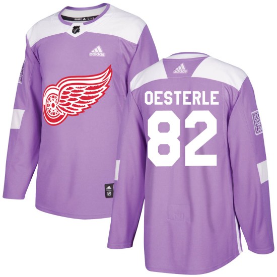 Jordan Oesterle Detroit Red Wings Authentic Hockey Fights Cancer Practice Adidas Jersey - Purple