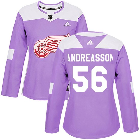 Pontus Andreasson Detroit Red Wings Women's Authentic Hockey Fights Cancer Practice Adidas Jersey - Purple
