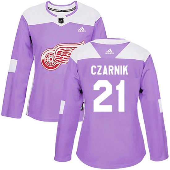 Austin Czarnik Detroit Red Wings Women's Authentic Hockey Fights Cancer Practice Adidas Jersey - Purple