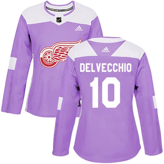Alex Delvecchio Detroit Red Wings Women's Authentic Hockey Fights Cancer Practice Adidas Jersey - Purple