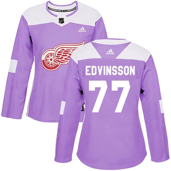 Simon Edvinsson Detroit Red Wings Women's Authentic Hockey Fights Cancer Practice Adidas Jersey - Purple