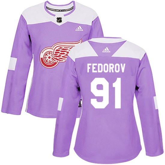 Sergei Fedorov Detroit Red Wings Women's Authentic Hockey Fights Cancer Practice Adidas Jersey - Purple