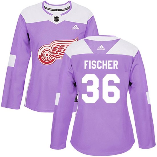 Christian Fischer Detroit Red Wings Women's Authentic Hockey Fights Cancer Practice Adidas Jersey - Purple