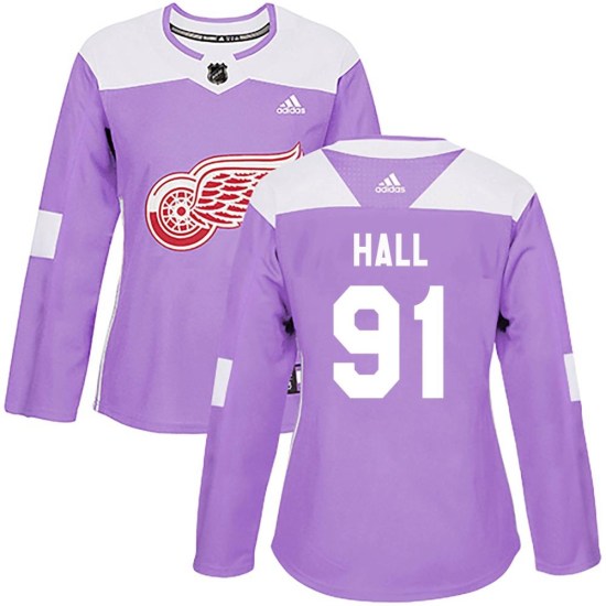 Curtis Hall Detroit Red Wings Women's Authentic Hockey Fights Cancer Practice Adidas Jersey - Purple