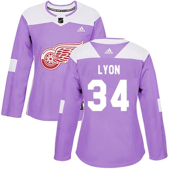 Alex Lyon Detroit Red Wings Women's Authentic Hockey Fights Cancer Practice Adidas Jersey - Purple