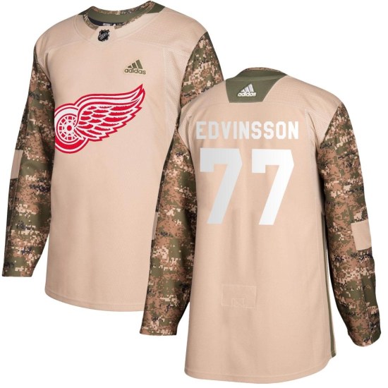 Simon Edvinsson Detroit Red Wings Youth Authentic Veterans Day Practice Adidas Jersey - Camo