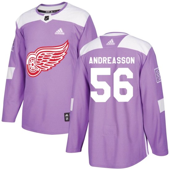 Pontus Andreasson Detroit Red Wings Youth Authentic Hockey Fights Cancer Practice Adidas Jersey - Purple