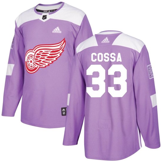 Sebastian Cossa Detroit Red Wings Youth Authentic Hockey Fights Cancer Practice Adidas Jersey - Purple