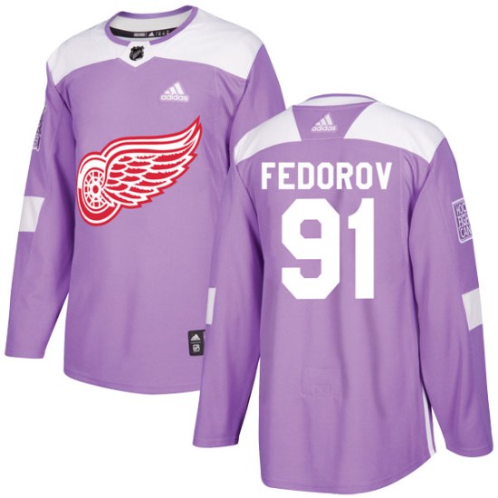 Sergei Fedorov Detroit Red Wings Youth Authentic Hockey Fights Cancer Practice Adidas Jersey - Purple
