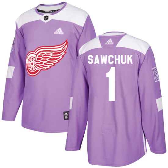Terry Sawchuk Detroit Red Wings Youth Authentic Hockey Fights Cancer Practice Adidas Jersey - Purple