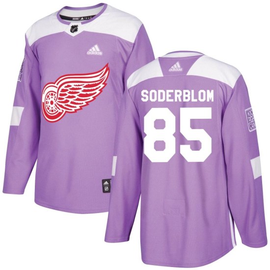 Elmer Soderblom Detroit Red Wings Youth Authentic Hockey Fights Cancer Practice Adidas Jersey - Purple