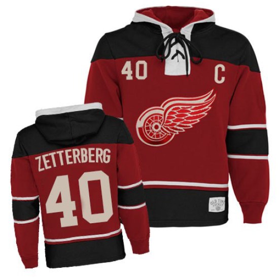 Henrik Zetterberg Detroit Red Wings Youth Authentic Old Time Hockey Sawyer Hooded Sweatshirt - Red